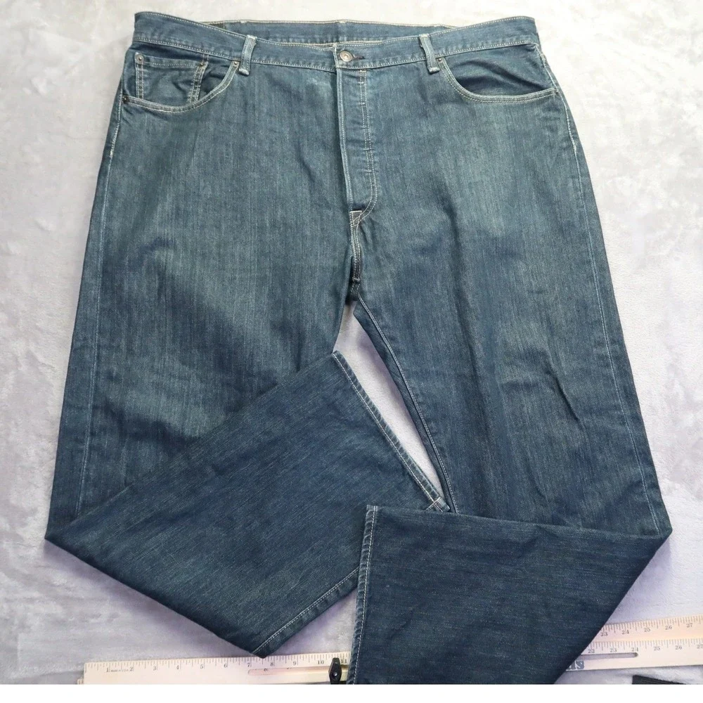 Levis 501 Original Fit Jeans Mens 42x30 Dark Wash Blue Button‎ Fly Denim Pants